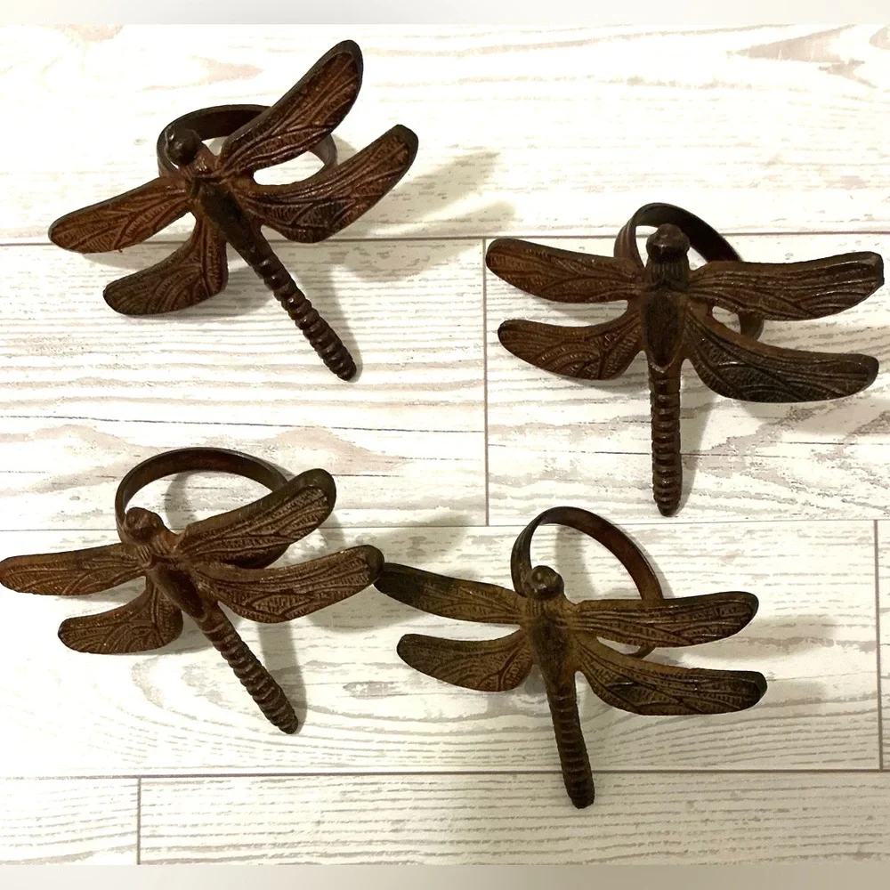 Pier 1 Distressed Boho style Dragonfly Napkin Rings - Brown